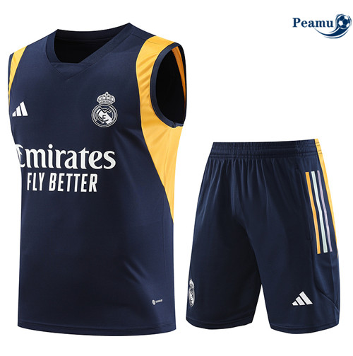 Peamu - Maillot foot Kit Entrainement Real Madrid Debardeur + Shorts Bleu 2023/24 personnalisé