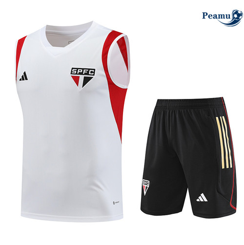 Peamu - Maillot foot Kit Entrainement Sao Paulo Debardeur + Shorts Blanc 2023/24 personnalisé