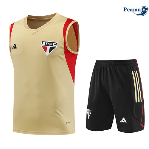 Peamu - Maillot foot Kit Entrainement Sao Paulo Debardeur + Shorts Jaune 2023/24 Original