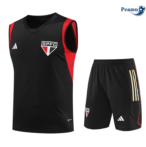 Peamu - Maillot foot Kit Entrainement Sao Paulo Debardeur + Shorts Noir 2023/24 Outlet