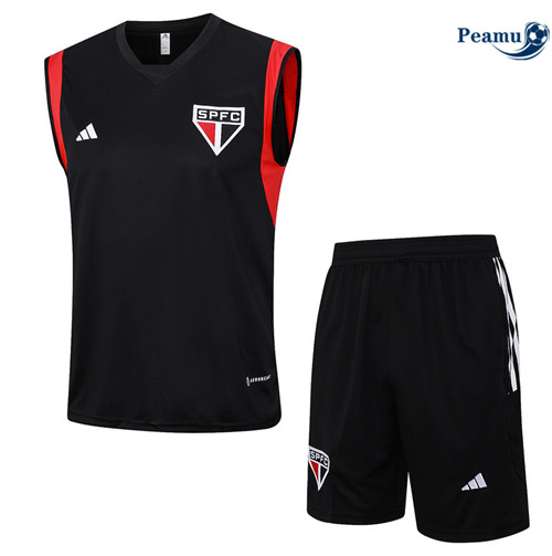 Peamu - Maillot foot Kit Entrainement Sao Paulo Debardeur + Shorts Noir 2023/24 Soldes