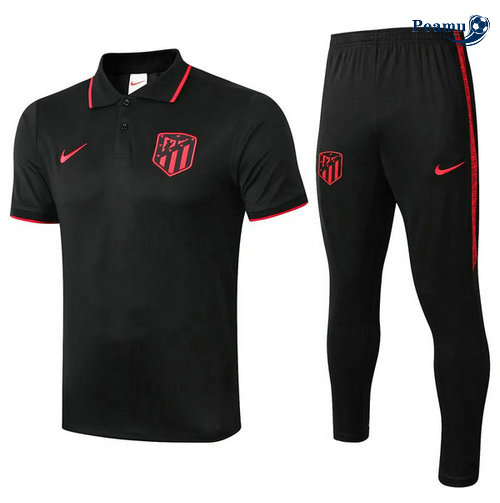Kit Maillot Entrainement POLO Atletico Madrid + Pantalon Noir/Rouge 2019-2020