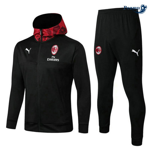 Veste Survetement con cappuccio AC Milan Noir 2019-2020 Rouge