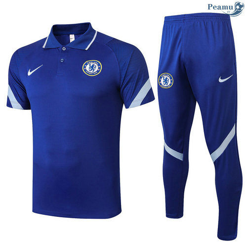 Kit Maillot Entrainement Polo Chelsea + Pantalon Bleu 2020-2021