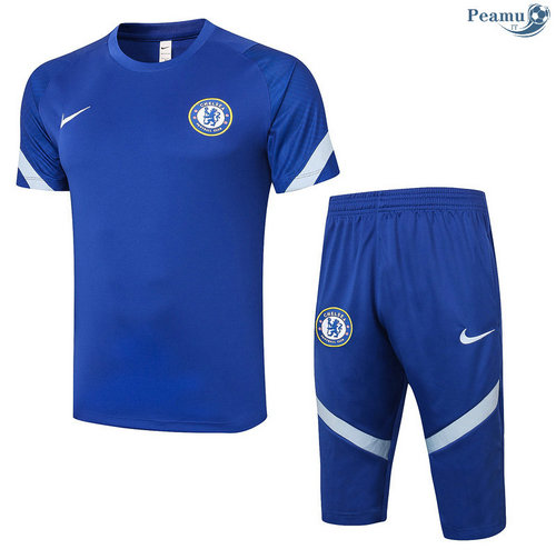 Kit Maillot Entrainement Chelsea + Pantalon 3/4 Bleu 2020-2021