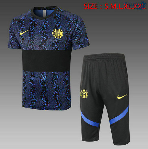 Kit Maillot Entrainement Inter Milan + Pantalon 3/4 Bleu/Noir 2020-2021