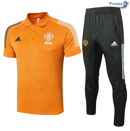 Kit Maillot Entrainement Polo Manchester United + Pantalon Orange 2020-2021