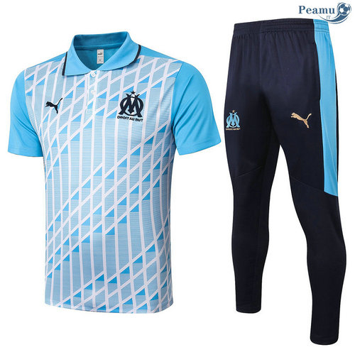 Kit Maillot Entrainement Polo Marseille + Pantalon Bleu clair 2020-2021