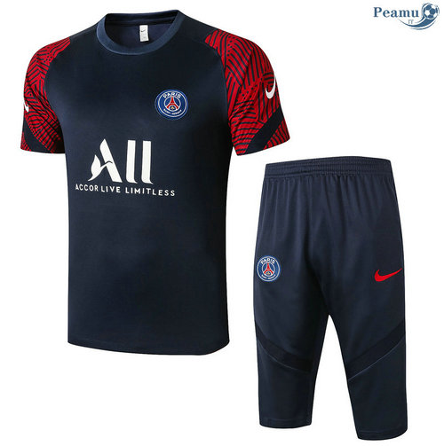 Kit Maillot Entrainement PSG + Pantalon 3/4 Bleu Marine/Rouge 2020-2021